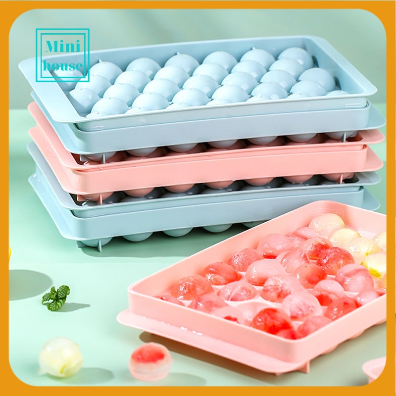Khay làm đá tròn tủ lạnh 33 viên có nắp đậy