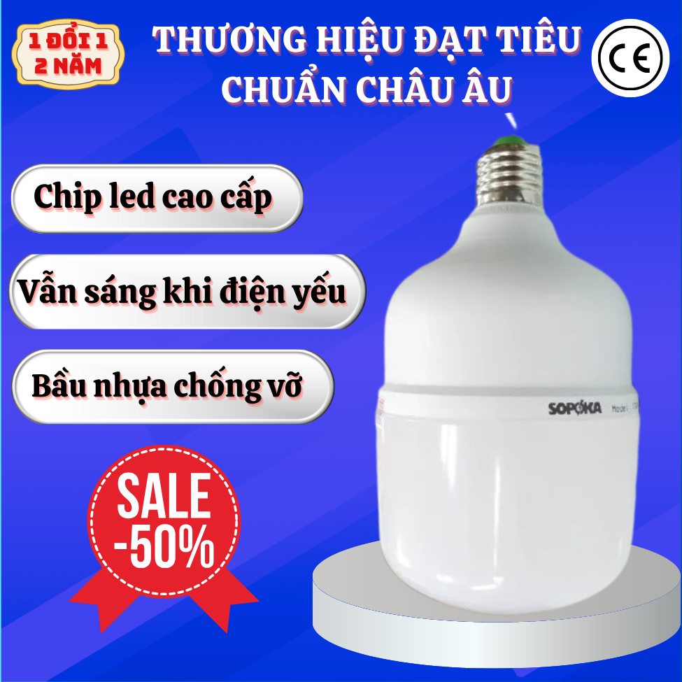 Bóng đèn Led Sopoka Okas T bóng led bầu nhựa chống vỡ vẫn sáng ngay cả khi điện yếu bóng bup led bảo hành 2 năm 1 đổi 1