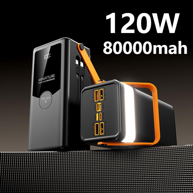 Sạc dự phòng 90000mAh sạc nhanh 120W pin PD20W dung lượng lớn có dây cắm nhiều điện thoại sạc sự Dựng phòng LED