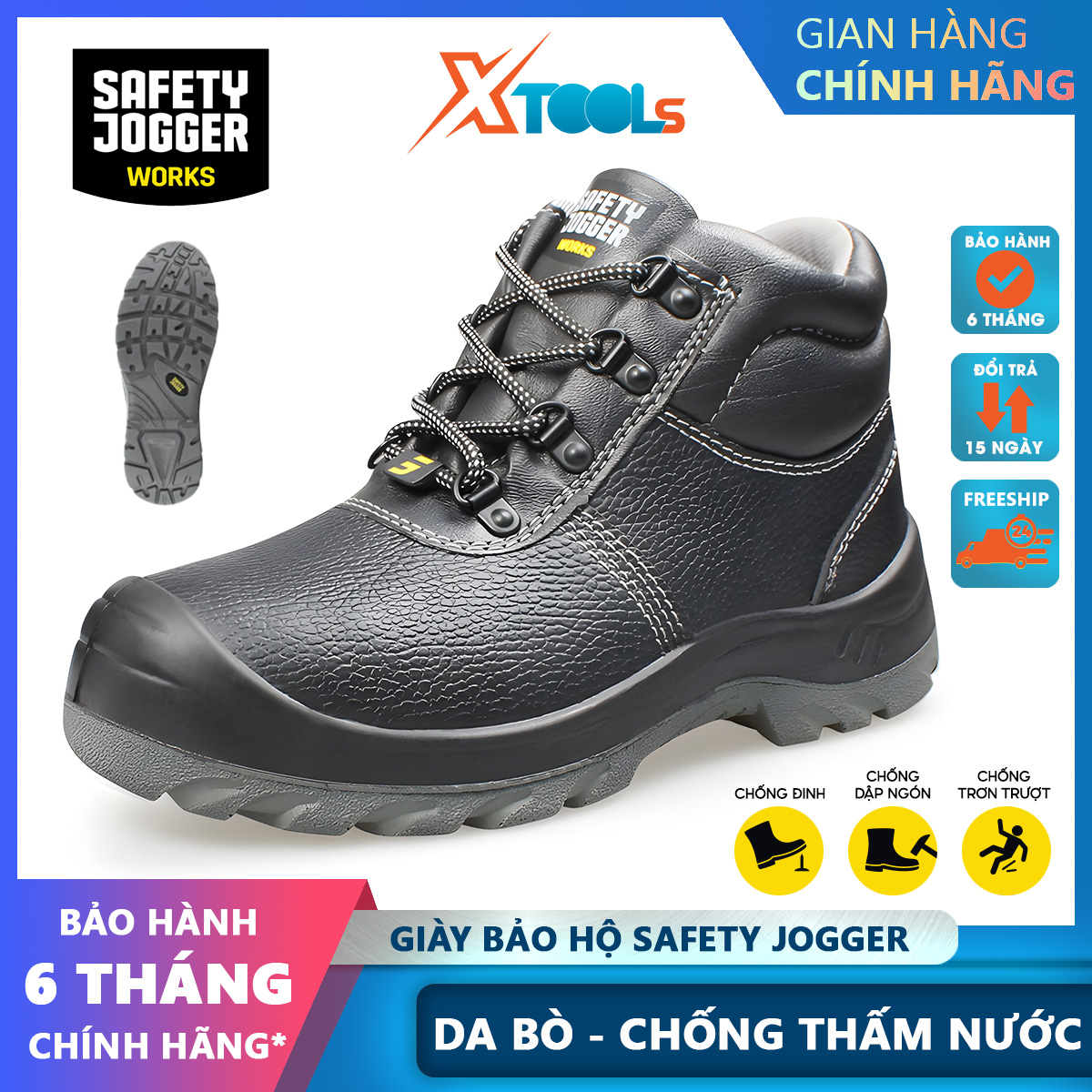 Giày bảo hộ lao động nam Jogger Bestboy S3 cổ cao da bò, chống đinh/ nước/ trượt Giày công trình dáng thể thao