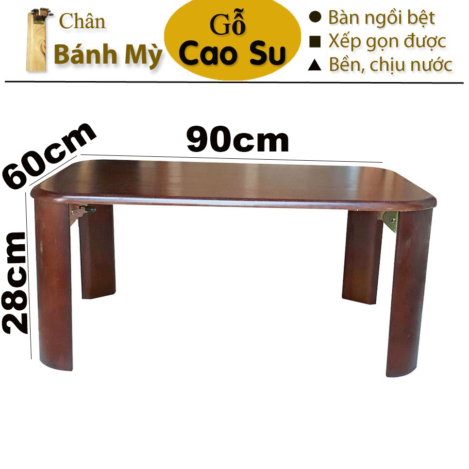 Bàn gỗ ngồi bệt xếp gọn chân bánh mỳ 90x60x28cm màu nâu, bàn trà xếp gọn 100% gỗ tự nhiên, bàn ăn ngồi bệt, bàn học ngồi bệt xếp gọn được, bàn trà bệt 90x60x28cm, bàn gỗ đa năng