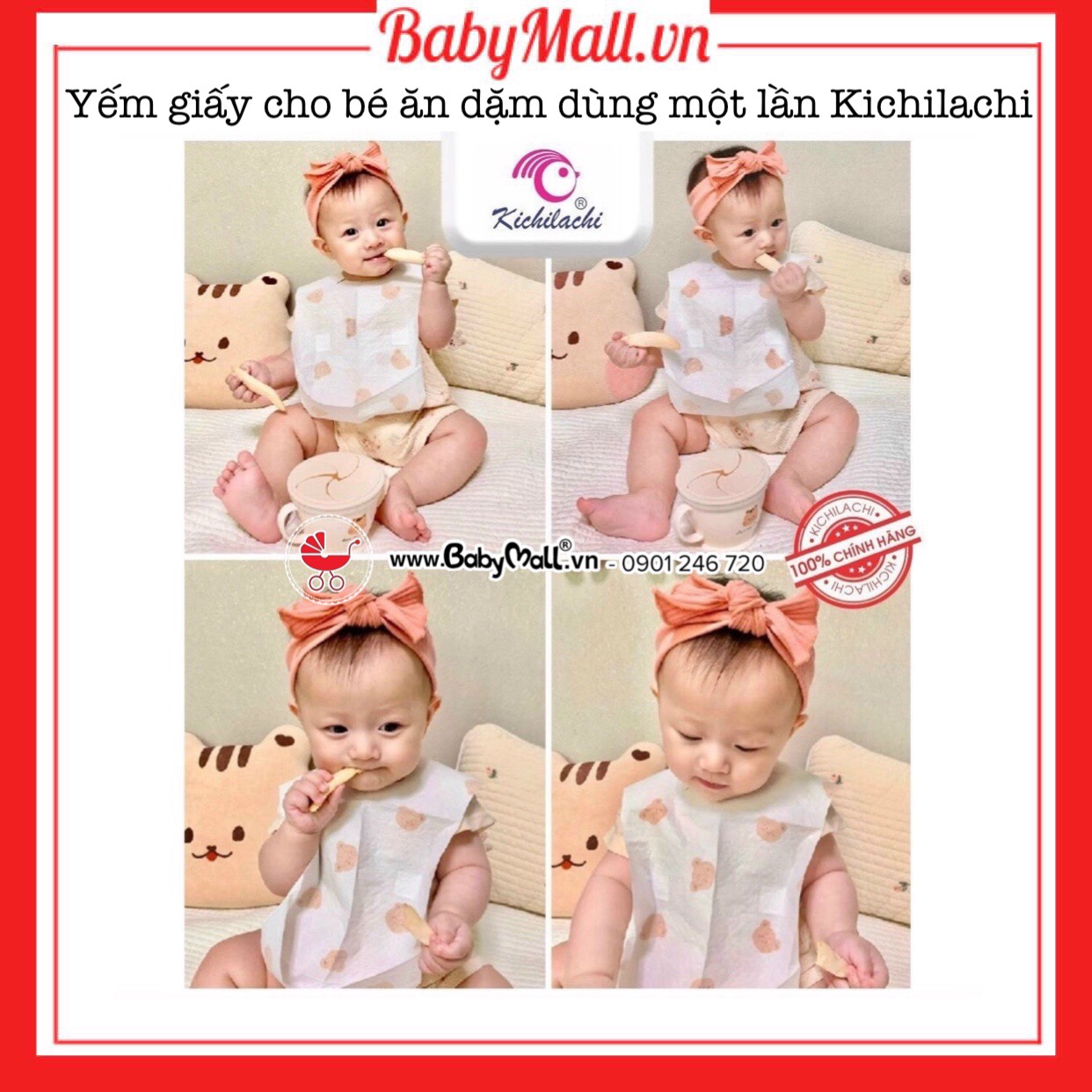 Yếm ăn dặm cho bé dạng giấy kichilachi babymall.vn