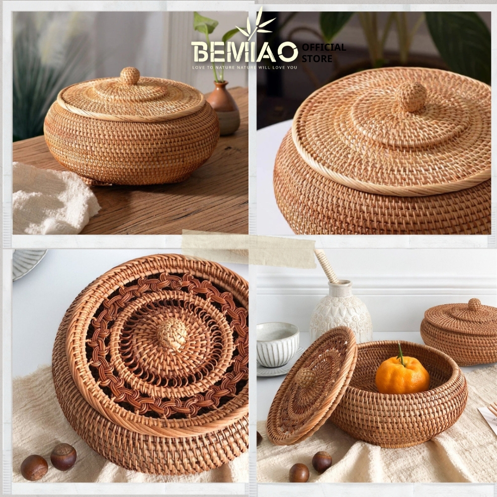 Giỏ mây có nắp Cơi mây Hộp mây Khay mây có nắp trang trí - đựng đồ đa năng Bemiao Shop