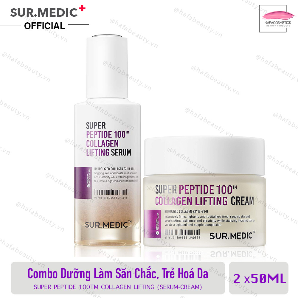 Combo Dưỡng Săn Chắc Da, Ngăn Ngừa Lão Hoá Sur.medic+ Super Peptide 100tm Collagen Lifting (Serum 50ml + Cream 50ml) _ SUR.MEDIC+ Chính Hãng
