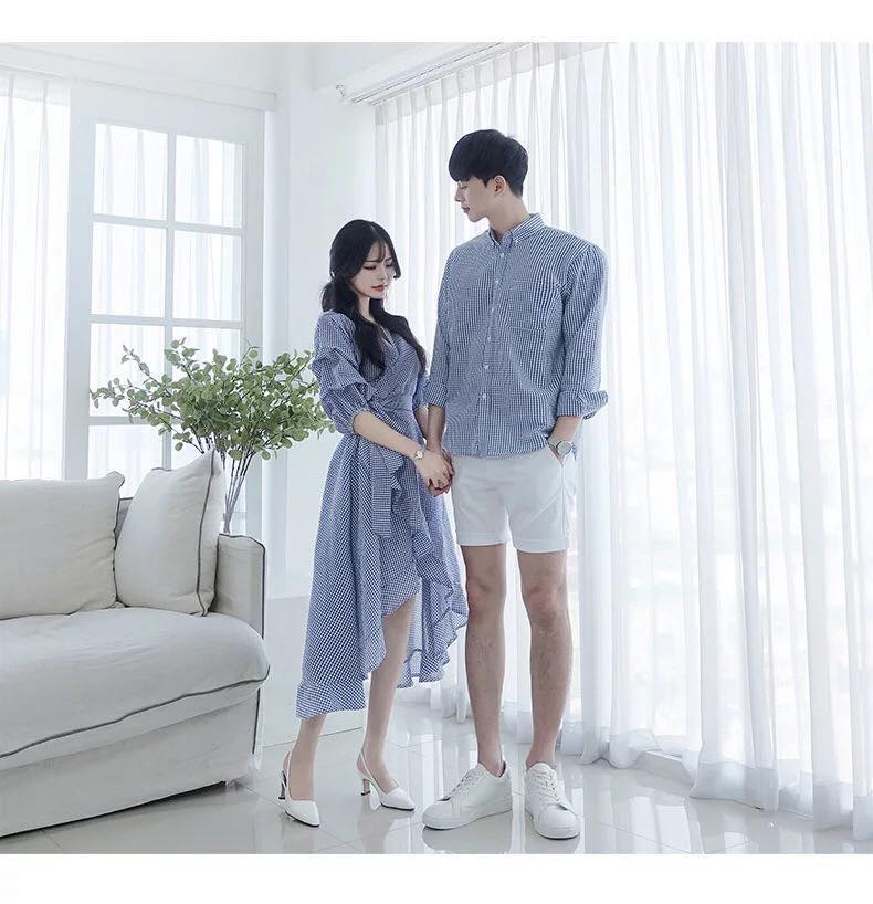 Mua Đồ đôi nam nữ  Set đồ đôi váy phối tay voan áo sơ mi màu trắng đẹp Hàn  Quốc Couple AV29  Tiki