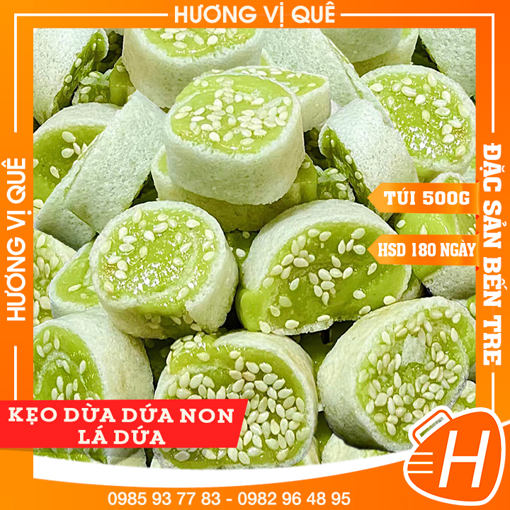 Kẹo dừa dứa non lá dứa - túi 500g - đặc sản bến tre