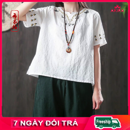 Áo kiểu nữ đẹp trung niên thêu đẹp cao cấp freesizeThời trang phong cách Nhật AKira Store