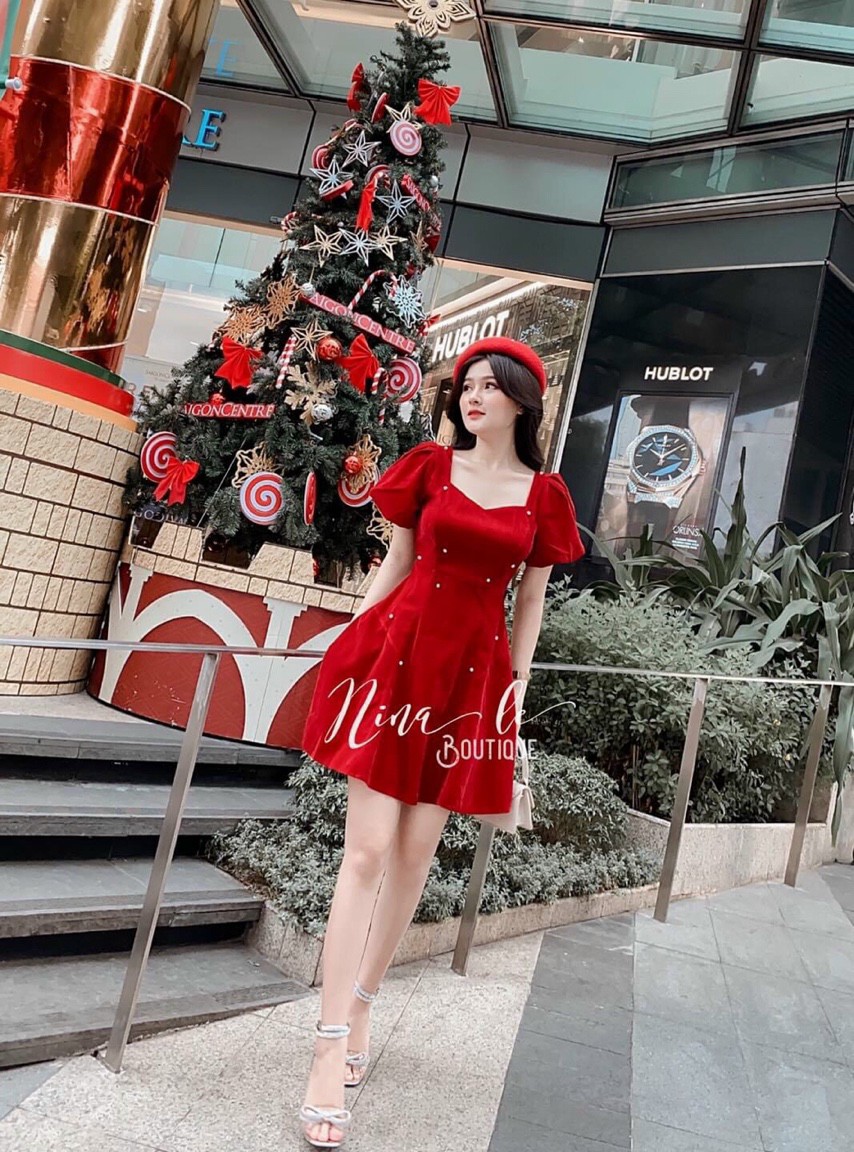 ĐẦM ĐỎ ĐÍNH CƯỜM TAY PHỒNG THỜI TRANG KIPI