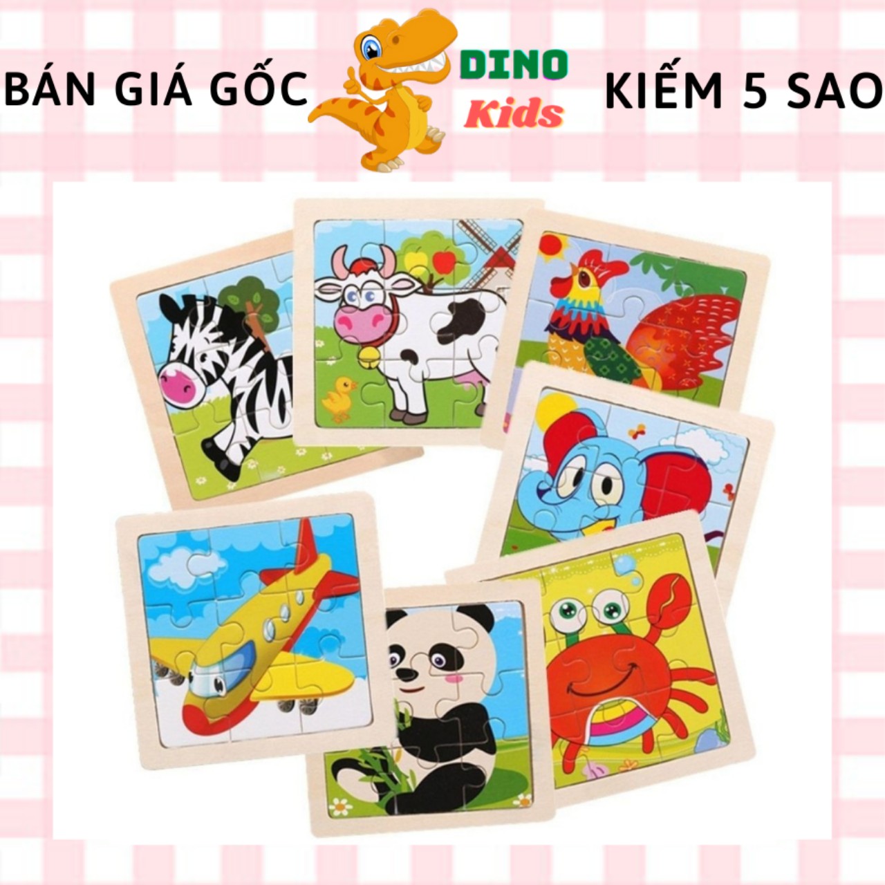 Tranh ghép gỗ 9 miếng, tranh ghép gỗ, ghép hình gỗ, tranh ghép 9 mảnh cho bé - dinokids