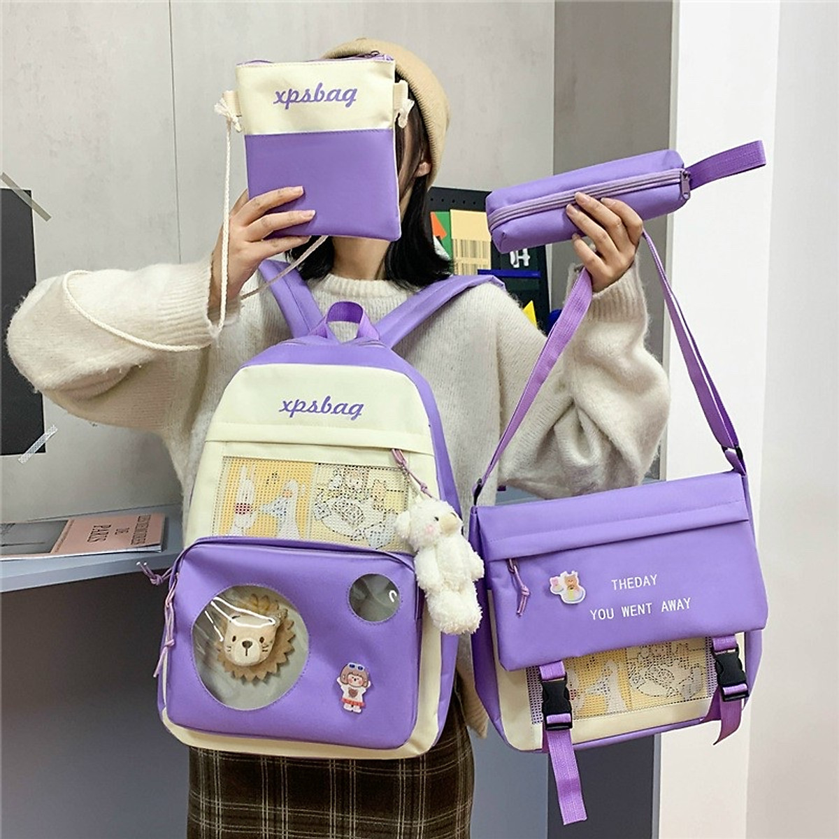 SET BALO 4 MÓN HÌNH SƯ TỬ NHỐT TRONG CẶP SIÊU XINH