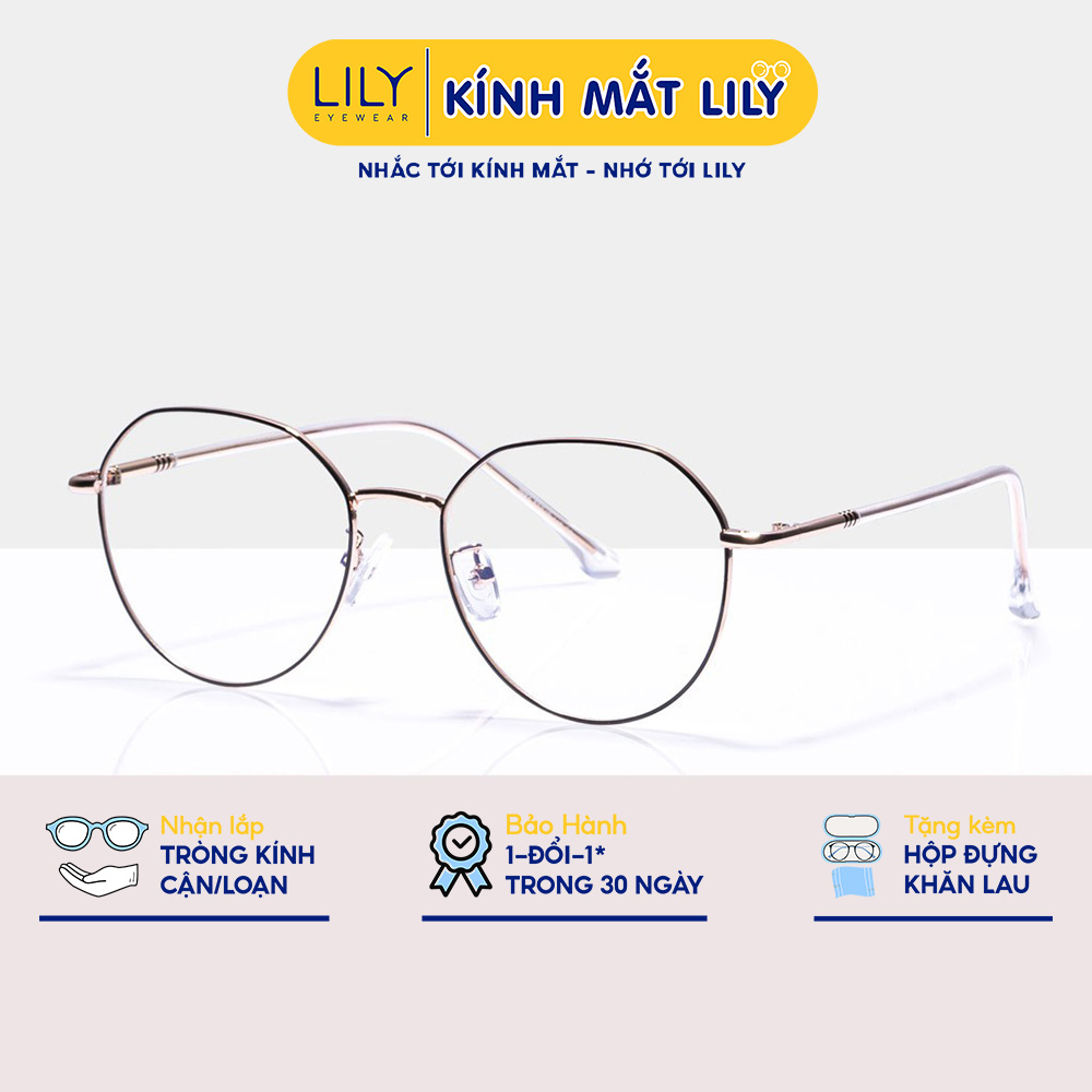 Gọng kính cận nữ lilyeyewear kim loại thiết kế mắt tròn thanh mảnh màu sắc thời trang 2984