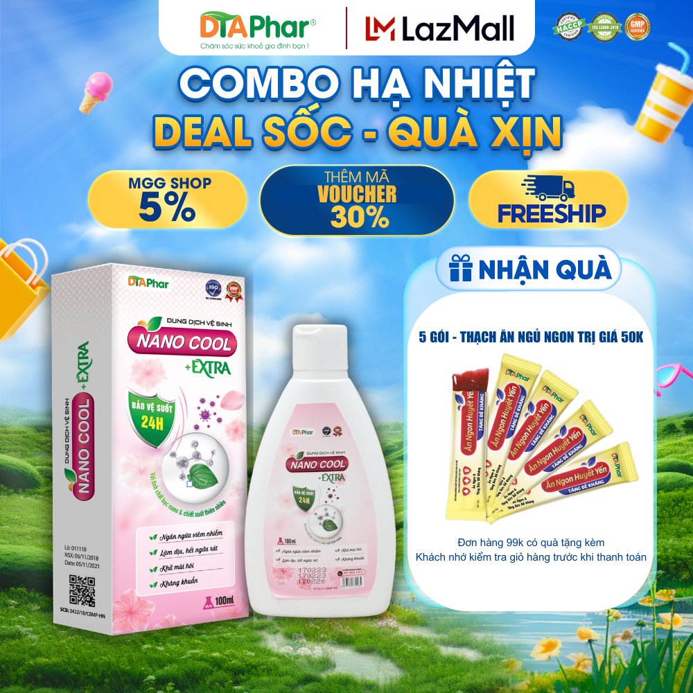 Dung dịch vệ sinh Nano Cool Extra Ngăn ngừa viêm nhiễm Làm dịu hết ngứa rát khử mùi hôi khá ng khuẩn Chai 100ml