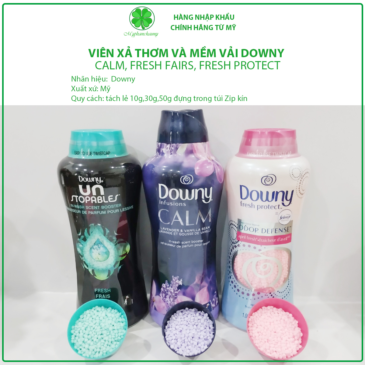 Hạt xả thơm và mềm vải Downy Fresh Frais, Fresh Protect, Calm
