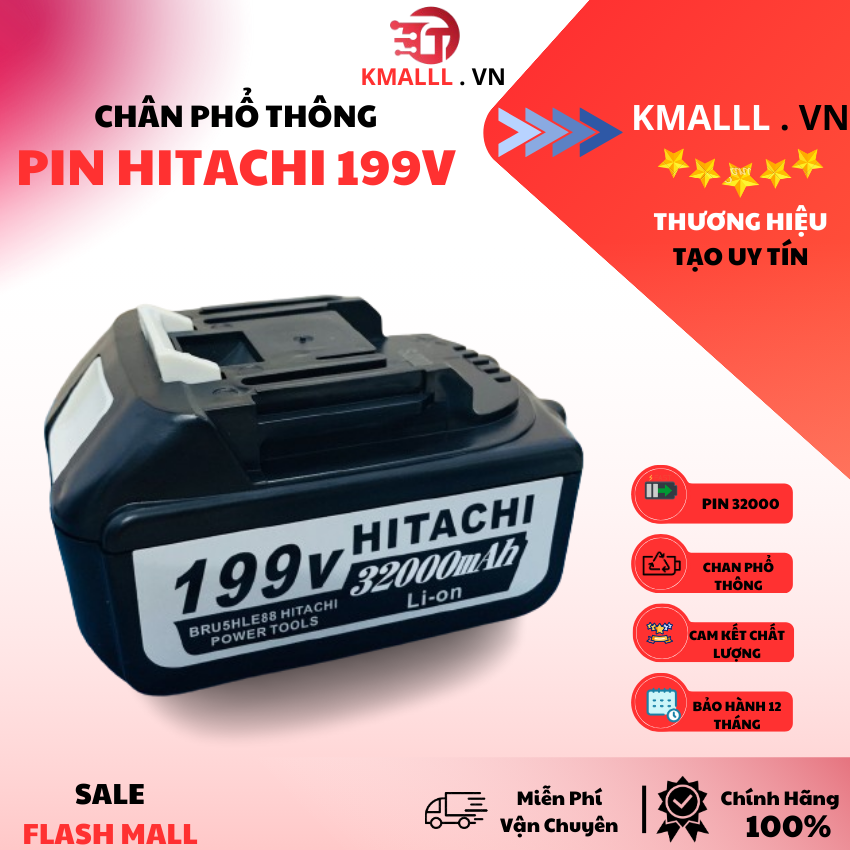 Pin Hitachi 199V Siêu Trâu, Pin Dùng Chân Pin Thông Dụng, Dung Lượng 45000mAh, Pin Máy Rửa xe, Máy Khoan, Máy Cắt....