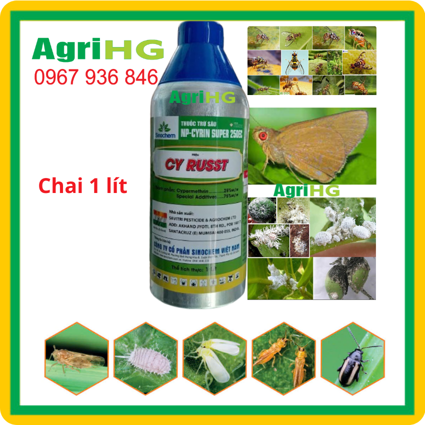 Thuốc trừ sâu Cyrin Super 250EC Chai Nhôm Cao cấp CHAI  1 LÍT, Đặc trừ ruồi vàng, cuốn lá, đục thân, rệp sáp, AGRIHG