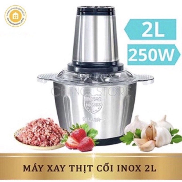 Máy say thịt đa năng dung tích 2lít . công suất 250w cực khỏe - xay thịt xay cá - say củ quả - cối inox cực bền, máy xay sinh tố 300ml