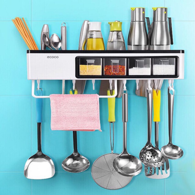 Kệ treo nhà bếp ecoco i kèm 3 hũ đựng gia vị i dính tường