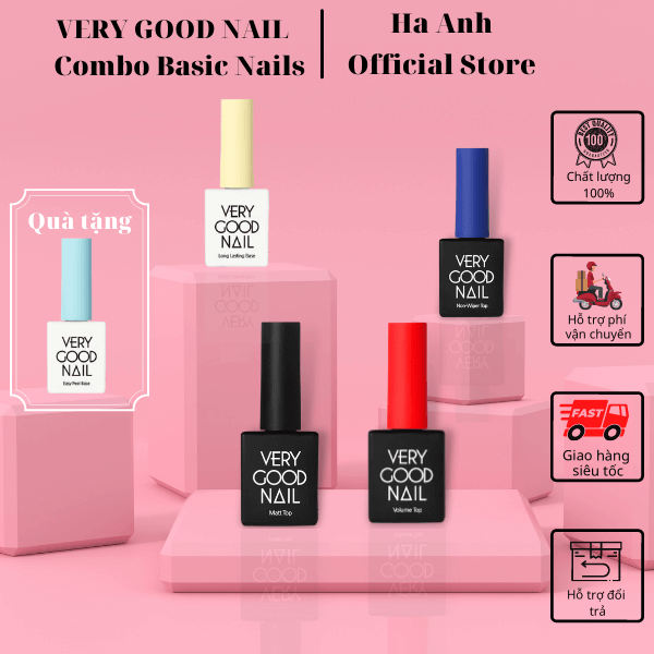 " Basic nail combo 5pcs - Very Good Nail": Combo 5 san pham sơn gel cao cấp sơn bóng , top gel hàn quốc basic nail co ban