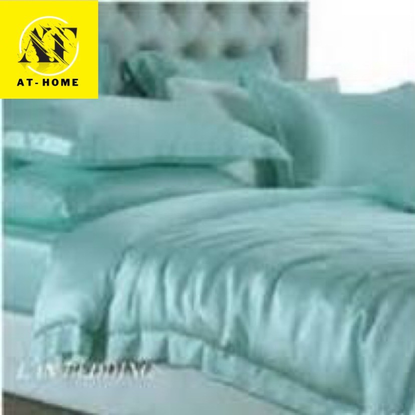 Bộ 5 món chăn trần bông ga gối phi lụa mát mịn - xanh ngọc - at home