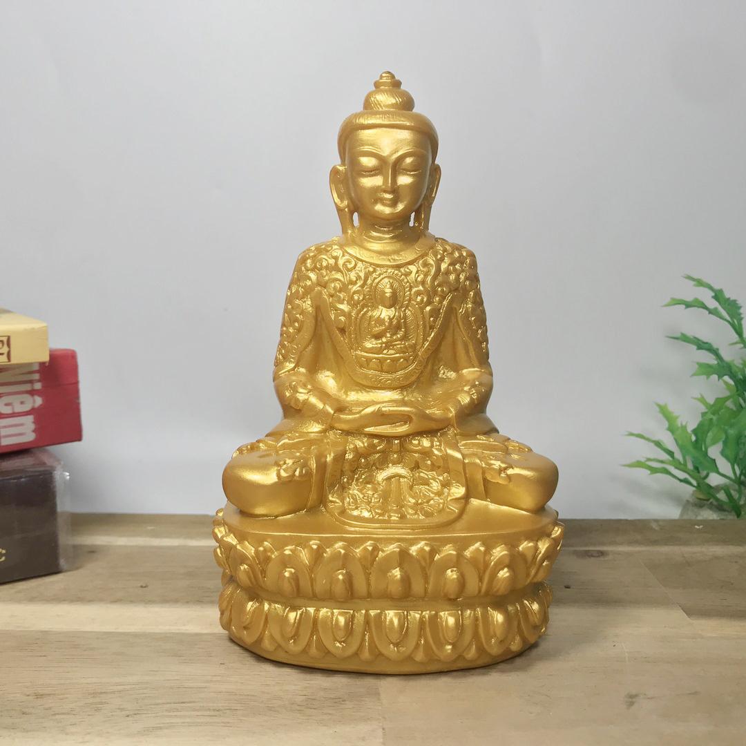 Tượng Đức Phật Thích Ca ngồi sơn nhũ vàng cao 14cm