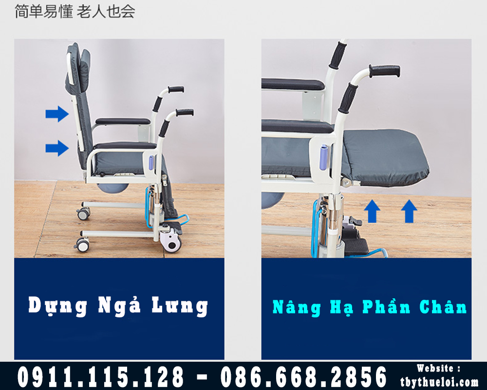 Xe lăn nằm ngồi đa năng chuyên dụng chăm sóc người liệt