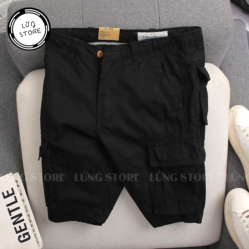Quần short nam, quần lửng kaki túi hộp LỬNG STORE màu đen trơn - AB02