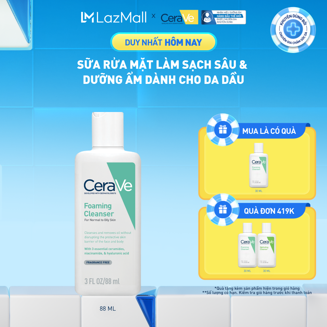 Sữa rửa mặt giúp làm sạch sâu dành cho da dầu Cerave Foaming Facial Cleanser 88ml