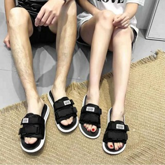 Dép nam nữ 2 quai ngang tháo dán ulzzang đen trắng mang phong cách hàn quốc đế cao su, đi cực êm - Kèm hộp