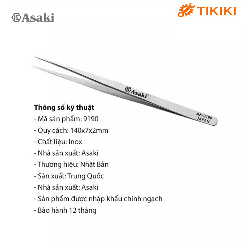 Nhíp gắp linh kiện điện tử asaki nhíp inox gắp linh kiện mũi nhọn,nhíp gắp linh kiện mũi nhọn,140x7x2mm