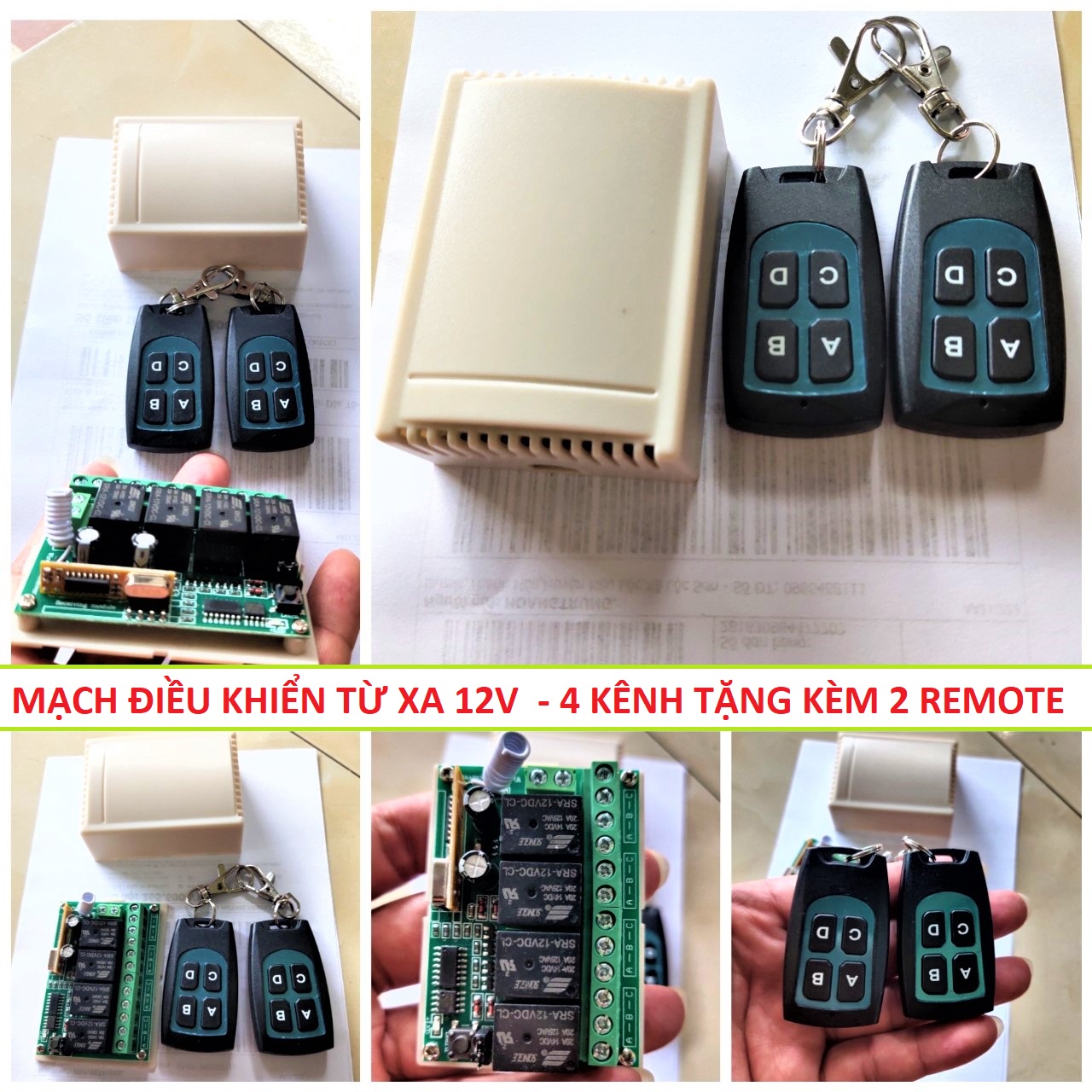 MẠCH ĐIỀU KHIỂN TỪ XA 12V 4 KÊNH LOẠI TỐT TẶNG 2 REMOTE , CÔNG TẮC ĐIỀU KHIỂN TỪ XA 12V HÀNG XỊN ĐỘ XE MÁY Ô TÔ