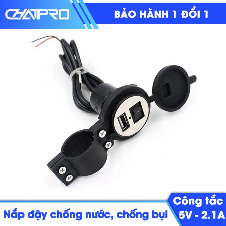 Cốc sạc gắn xe máy có công tắc, có nắp dậy chống nước, chống bụi