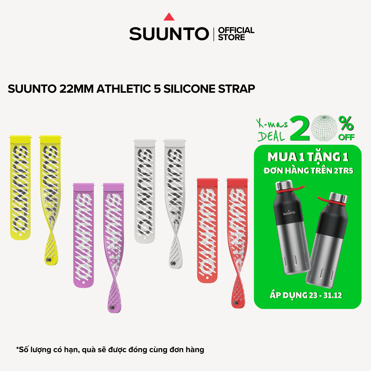 Dây đeo đồng hồ logo SUUNTO Athletic 5 22mm S+M, 4 màu cá tính - Chính hãng