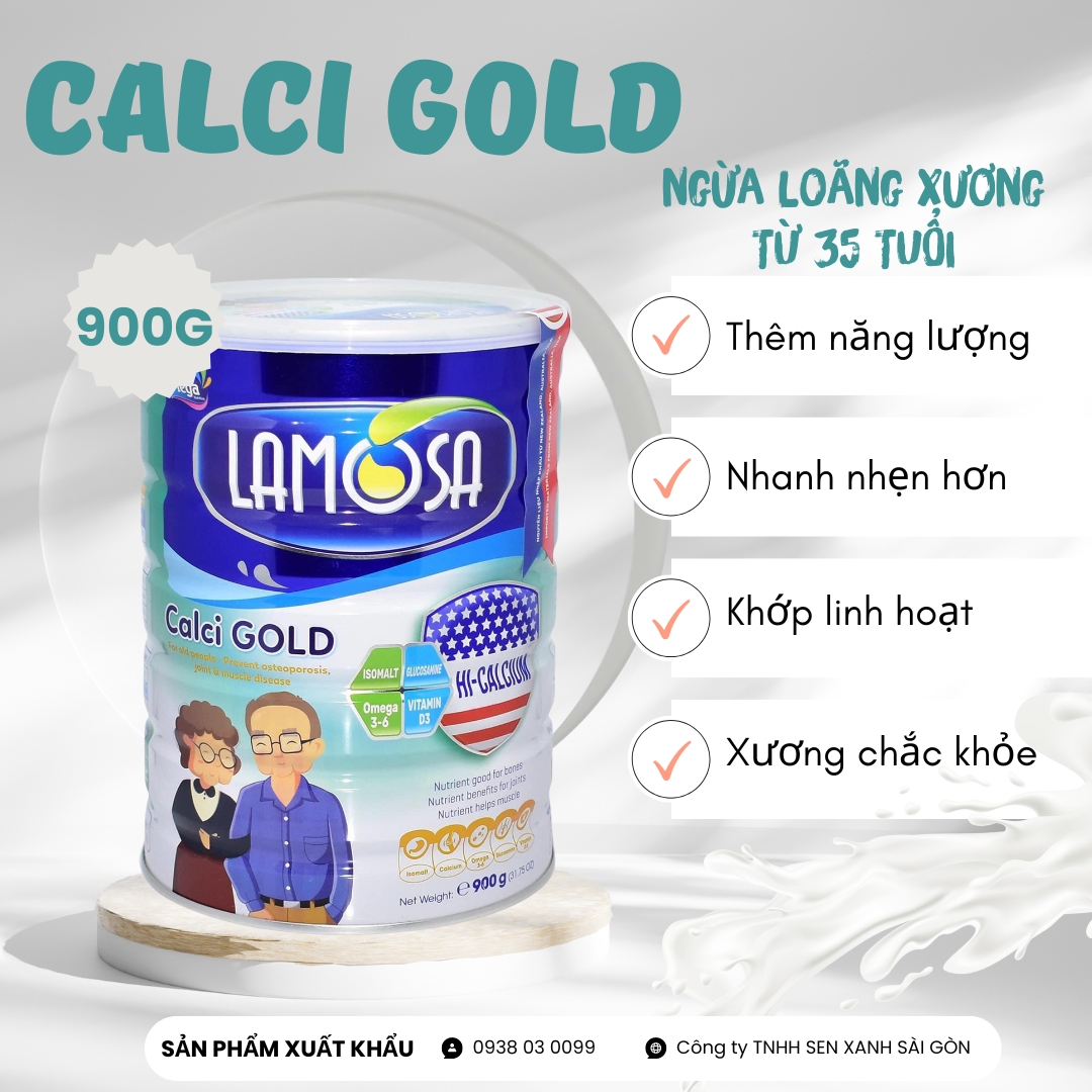 Sữa Y Tế Bổ Sung Canxi Giúp Xương Chắc Khỏe Cho Người Từ 35 Tuổi Lamosa CALCI GOLD 900G hàng xuất khẩu