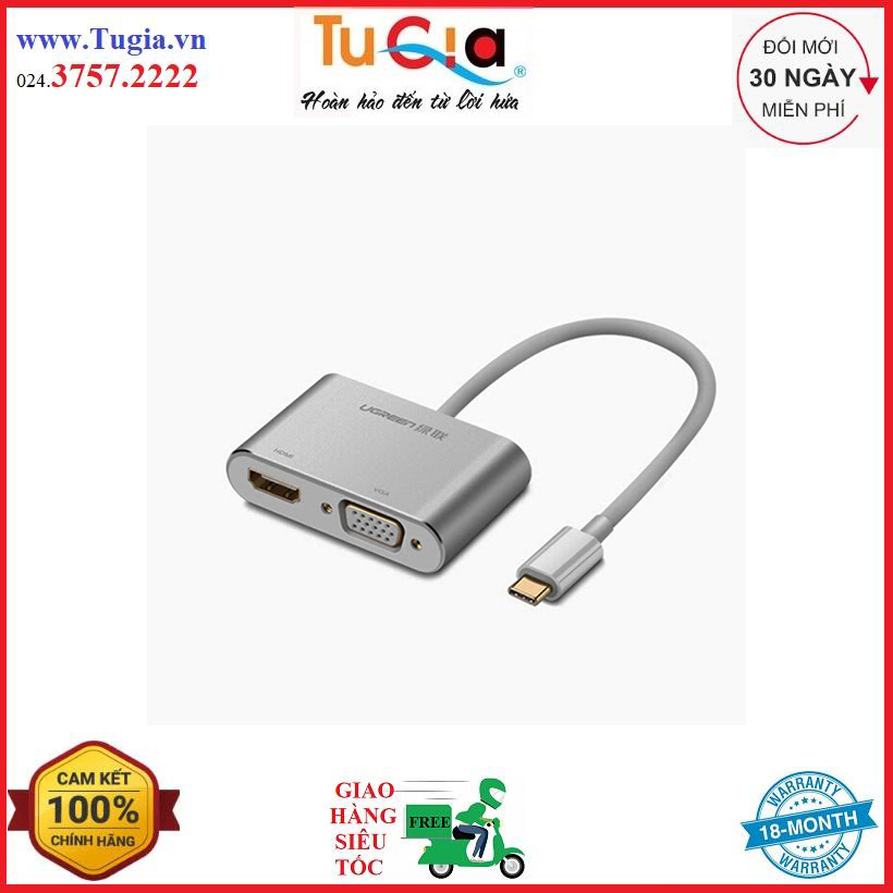 Cáp chuyển usb type-c to hdmi và vga ugreen 50317 - hàng chính hãng