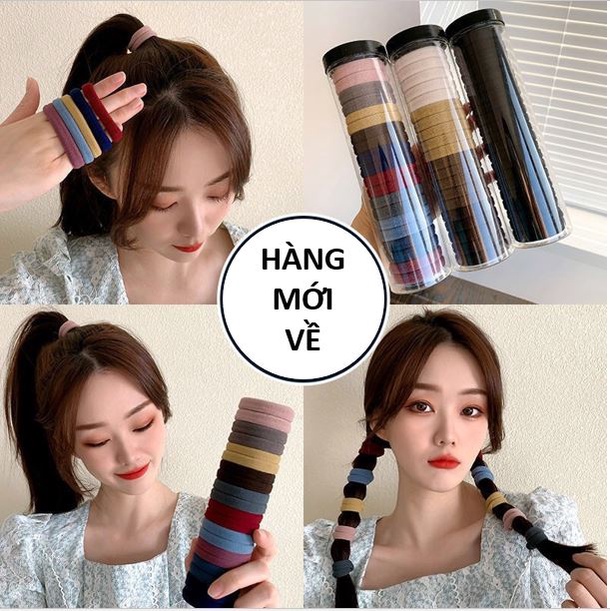 Hộp 20 dây thun buộc tóc màu nhiều màu sắc lựa chọn siêu co giãn, nữ tính dành cho phái đẹp, bé gái
