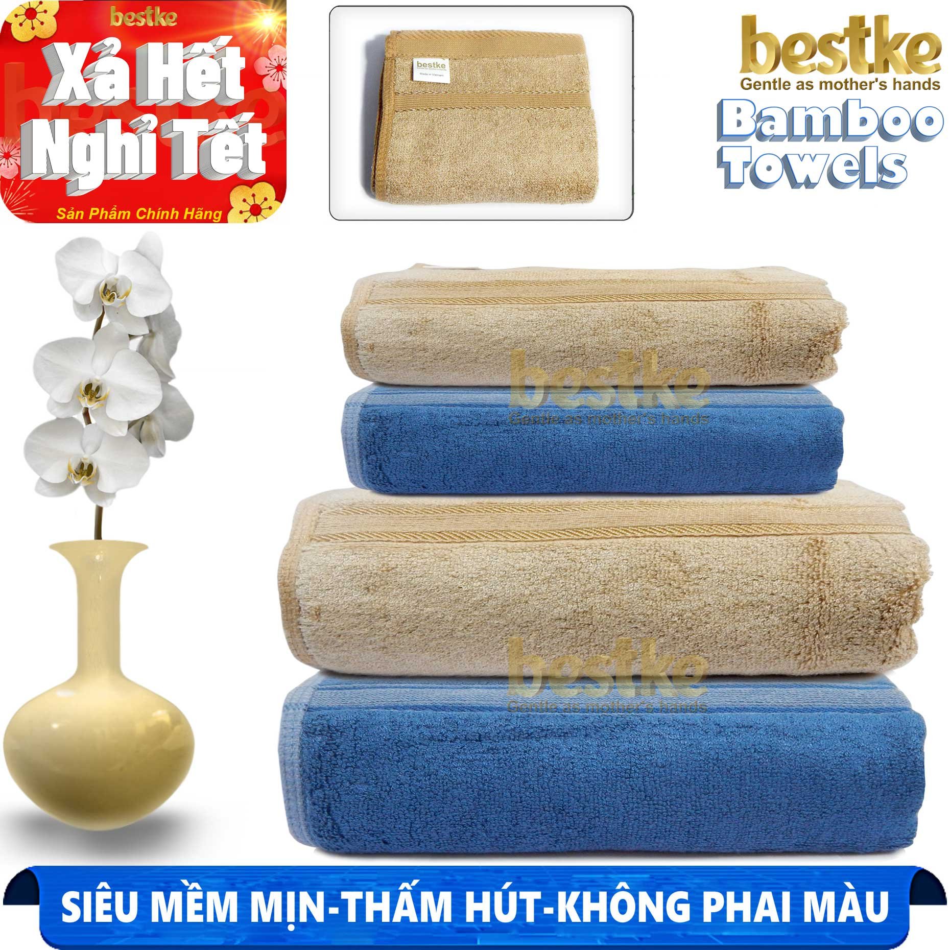 Khăn sợi tre , khăn baby , khăn trẻ em , khăn tắm cho bé , bamboo towel , Bộ 4 Khăn sợi tre bamboo đẹp như mô tả