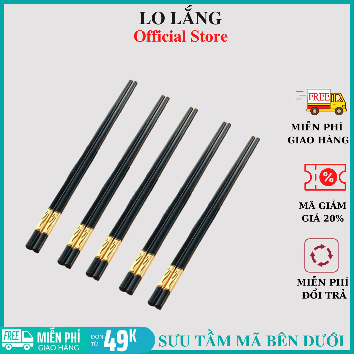 Bộ 20 chiếc đũa nhựa màu đen có họa tiết mạ vàng sang trọng an toàn bền đẹp  cao cấp