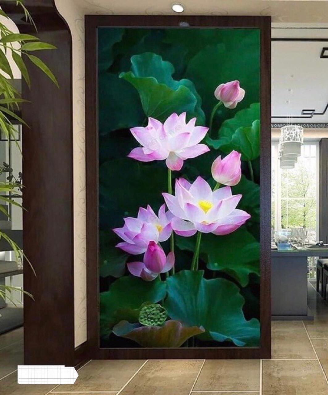 Tranh Đính Đá 5D Hoa Sen LV246 - Kích thước: 50x90cm ( chưa đính đá, không khung)
