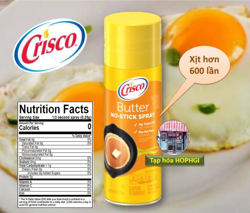 6 oz - dầu xịt 0 calo crisco butter - cooking spray - healthy - mỹ