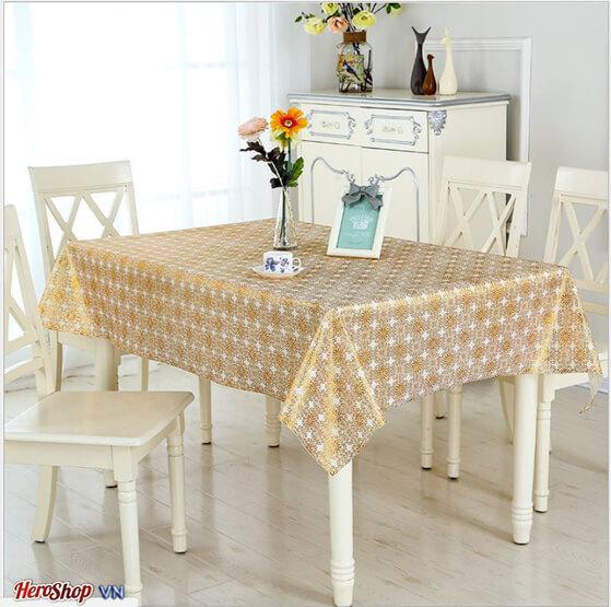 Khăn Trải Bàn Ăn Nhũ Vàng-Trắng 1m4 x 1m8 Chống Thấm Sang Trọng