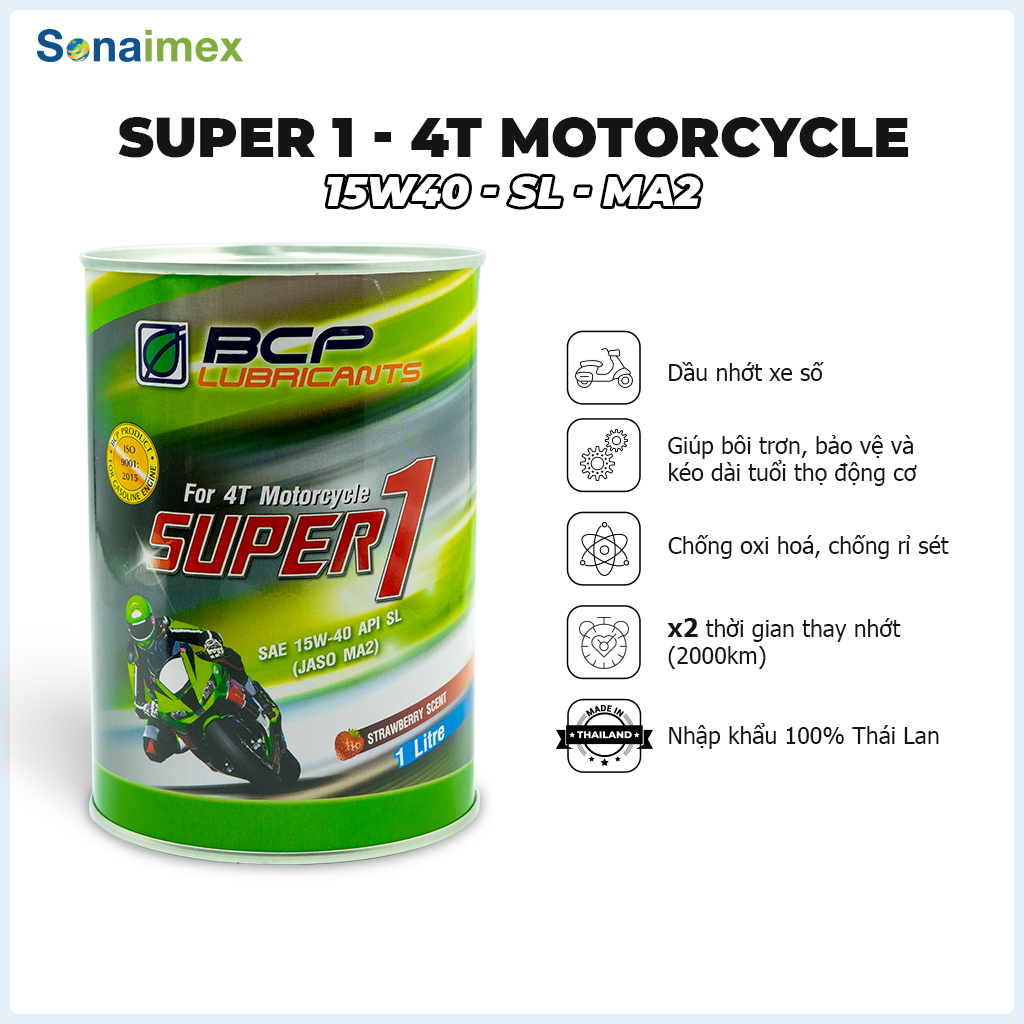 Nhớt xe máy BCP Thái Lan - SUPER 1 SAE 15W40, API SL