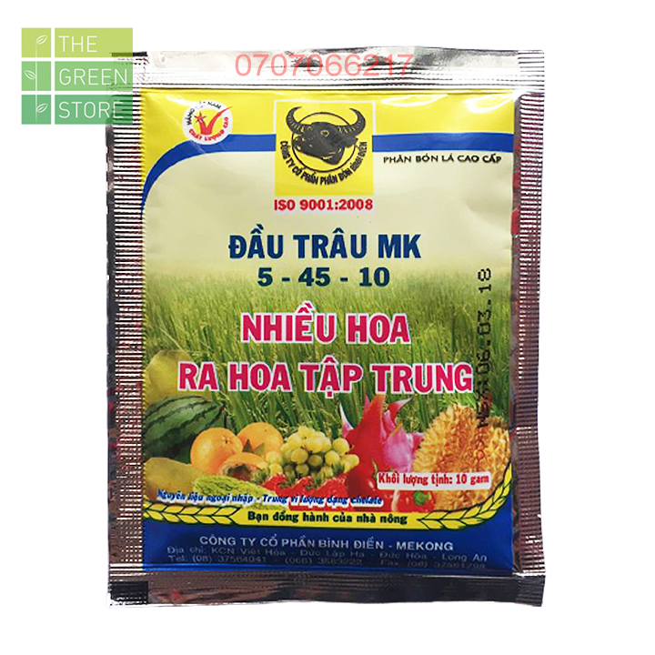 COMBO 1-2-5 GÓI Phân bón Đầu Trâu NPK 5-45-10 (10g) kích ra hoa cho hoa lan, hoa hồng, mai vàng, cây cảnh, rau màu, cây ăn trái