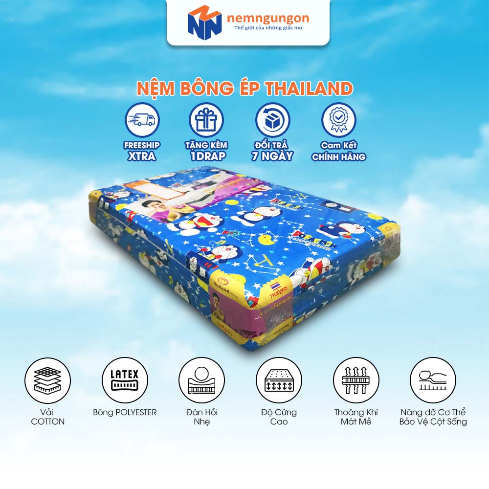 Nệm bông ép gấp 3 Thái Lan dày 5cm êm ái và nâng đỡ đủ kích thước bảo hành 5 năm