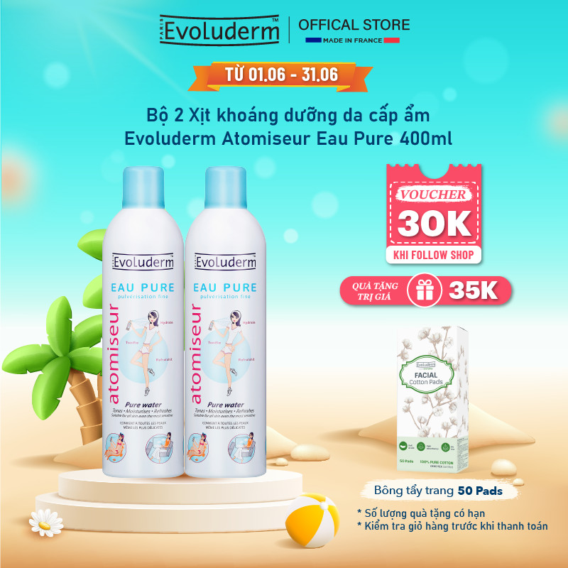 Bộ 2 Xịt Khoáng Evoluderm cấp ẩm bổ sung khoáng và làm dịu da 400ml