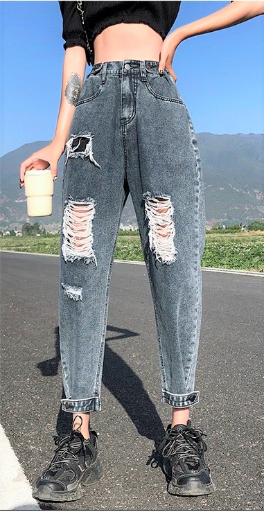 Quần Baggy rách kiểu lưng cao