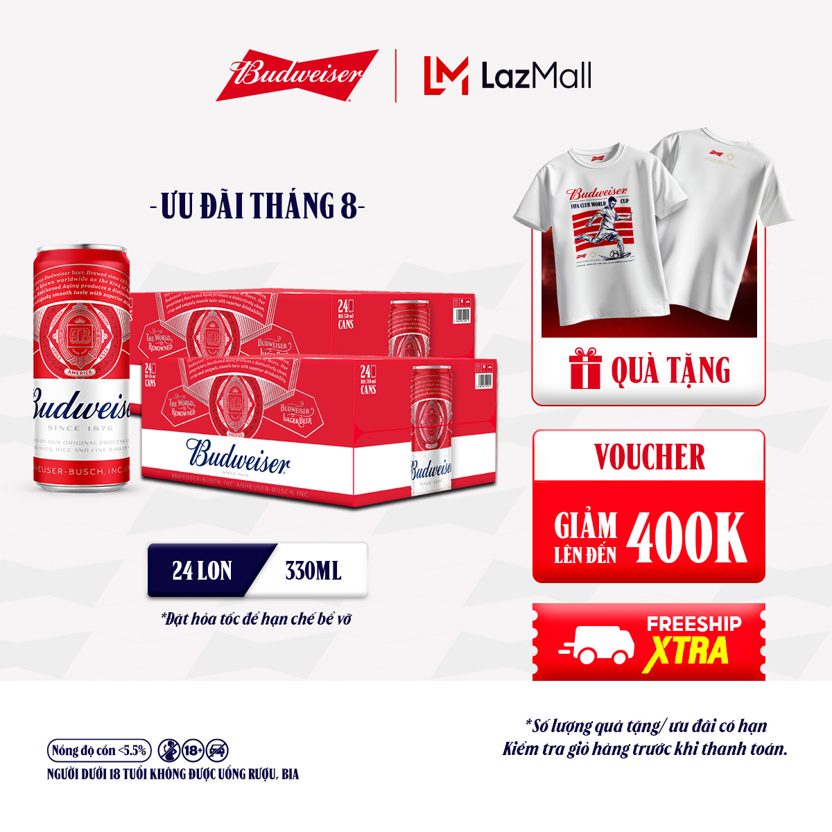 Combo 2 Thùng 24 Lon Bia Budweiser Sleek Can Chính Hãng (330ml/lon)