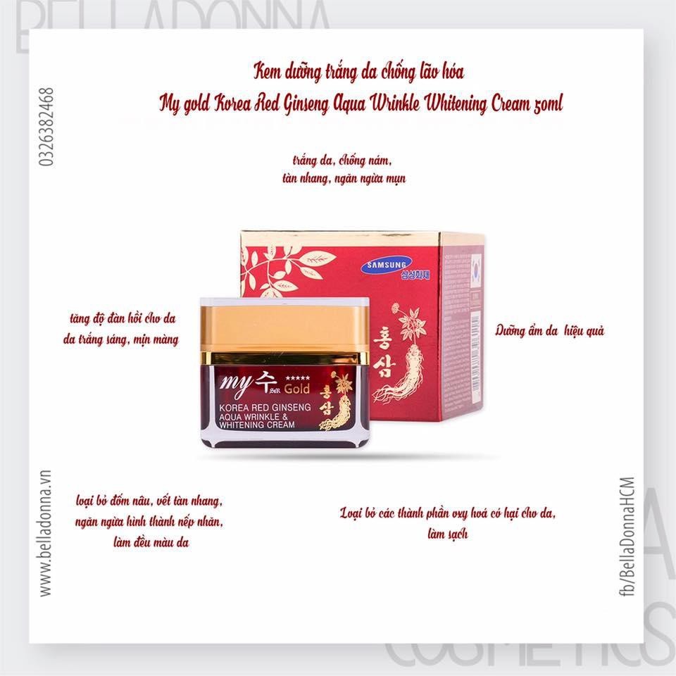 [HCM]Kem dưỡng trắng da chống lão hóa My gold Korea Red Ginseng Aqua Wrinkle Whitening Cream 50ml