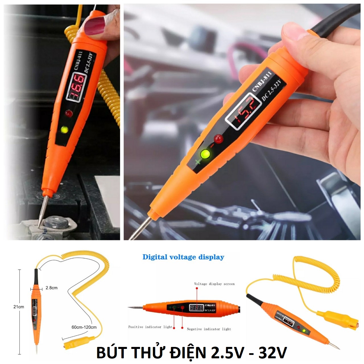 Bút thử điện 12v 24v ô tô xe máy dòng thử từ 2.5v-32v màn hình led mẫu mới hàng cao câp siêu nhạy, Thiết bị thử điện ô tô xe máy cao câp