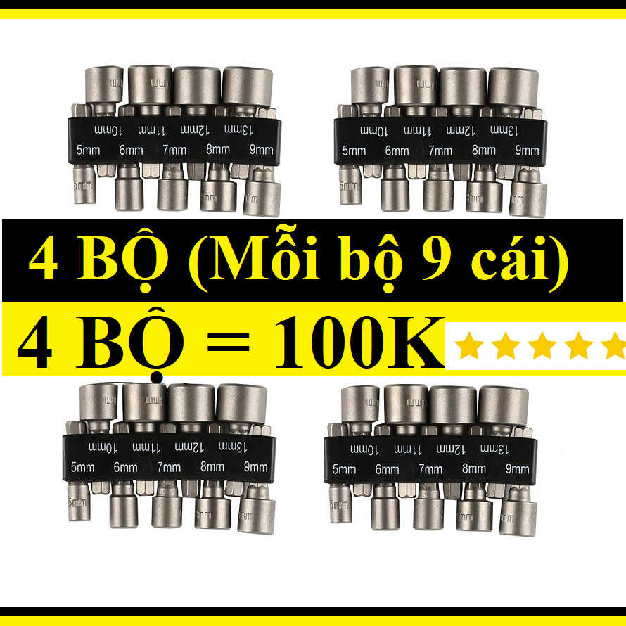 4 bộ 9 khẩu tuýp vặn ốc lục giác gắn máy khoan voto 9 đầu vít bắn tôn