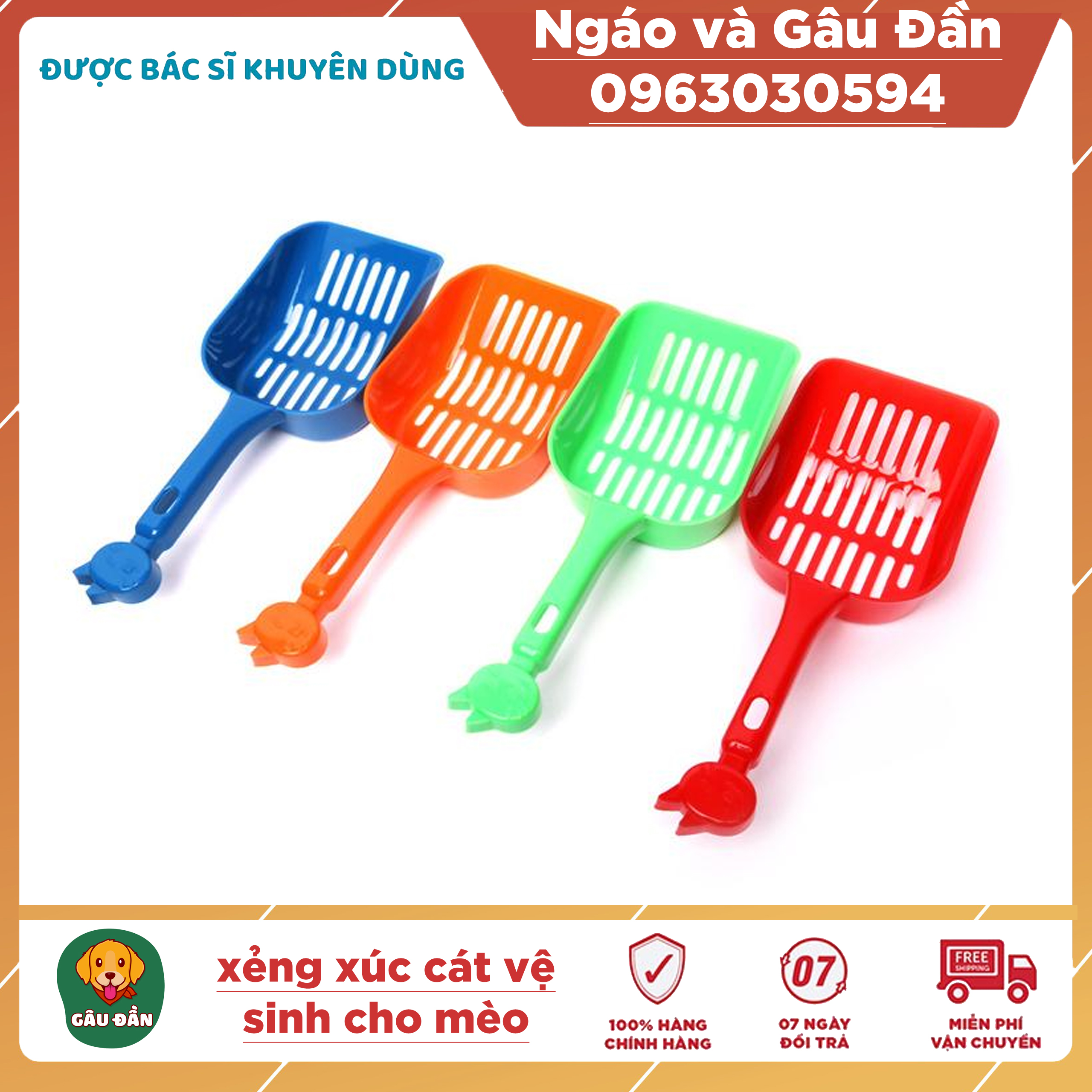 Xẻng xúc cát mèo, hót phân, dọn vệ sinh cho mèo bằng nhựa nhiều màu
